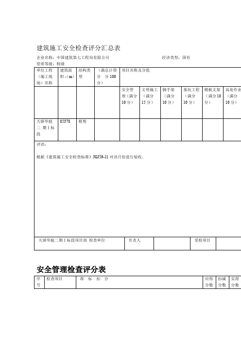 建筑施工安全检查标准JGJ59—11表格