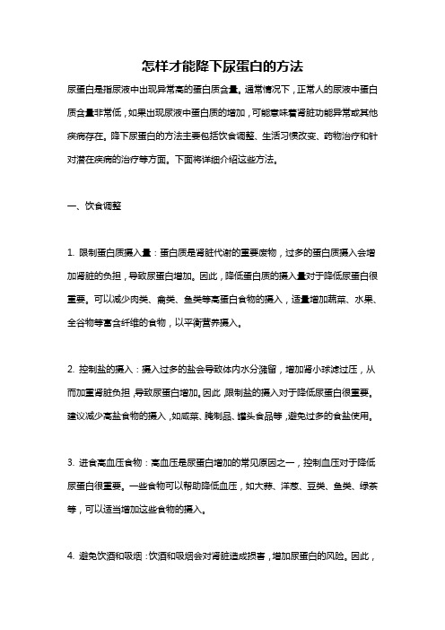 怎样才能降下尿蛋白的方法