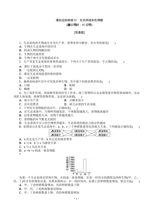 2015届《优化方案》高考生物(苏教版)一轮课后达标检测32 生态系统和生物圈