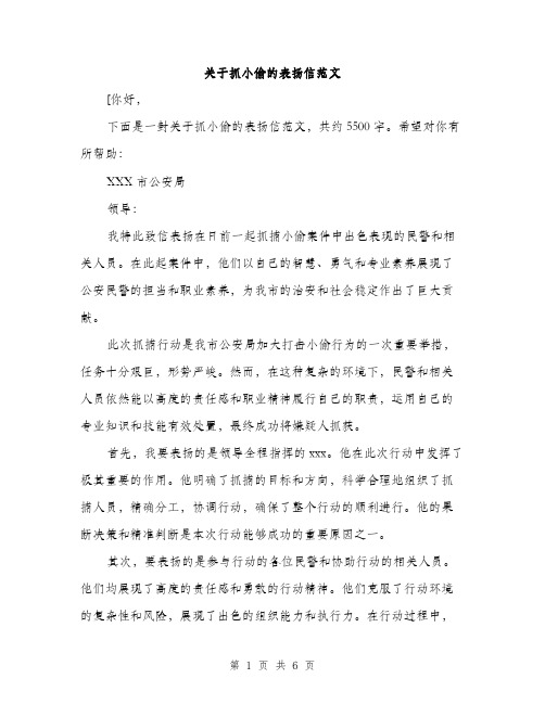 关于抓小偷的表扬信范文（3篇）