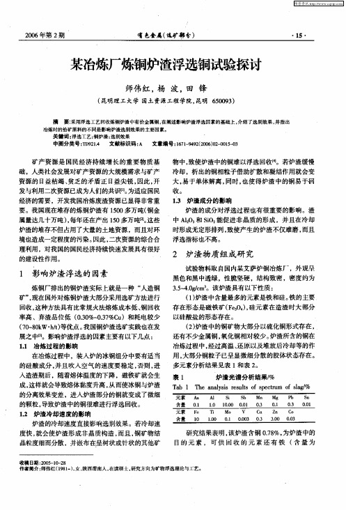 某冶炼厂炼铜炉渣浮选铜试验探讨