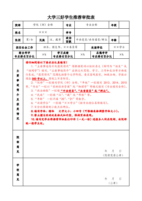 大学三好学生推荐审批表