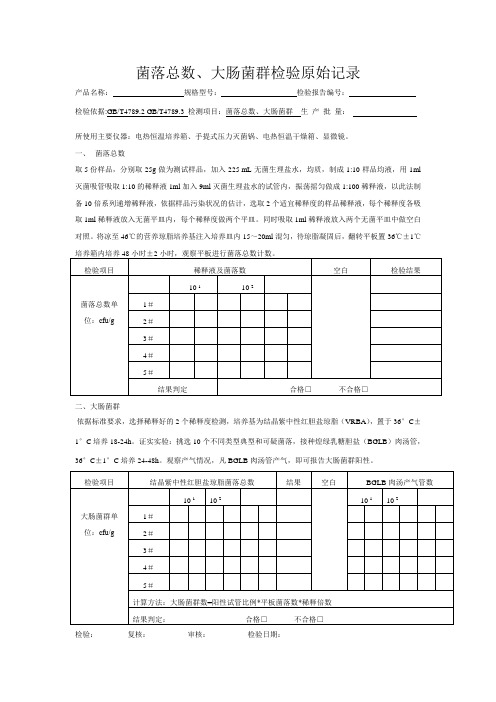 菌落总数、大肠菌群检验原始记录