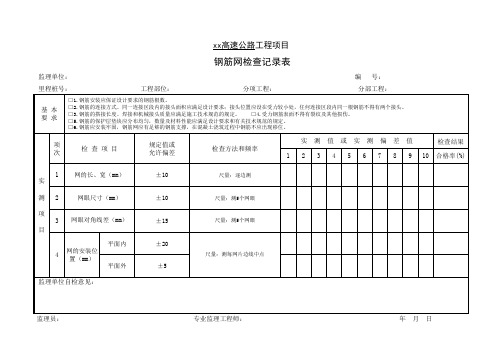 钢筋网检查记录表