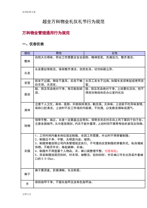 超全万科物业礼仪礼节行为要求规范