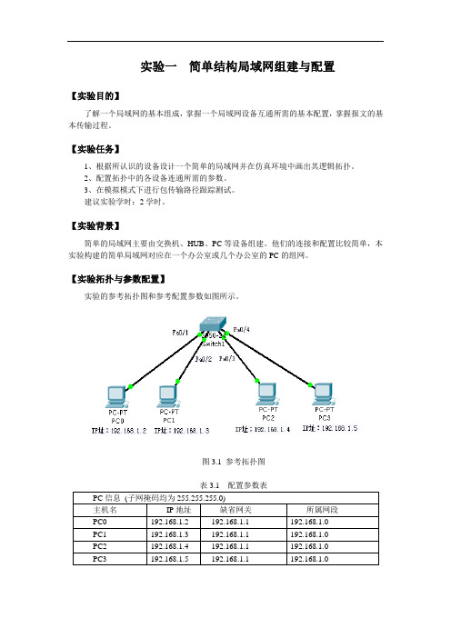 实验一  简单结构局域网组建与配置