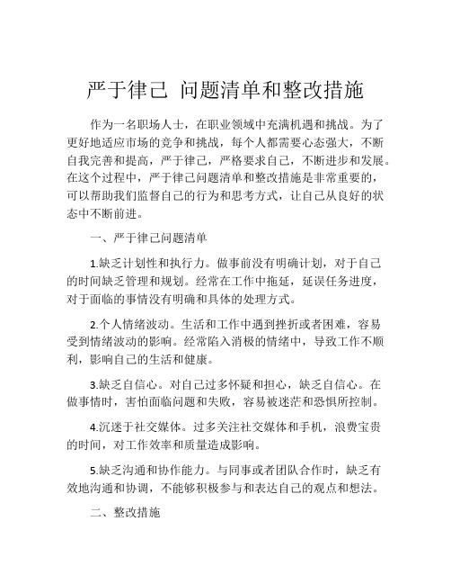 严于律己 问题清单和整改措施