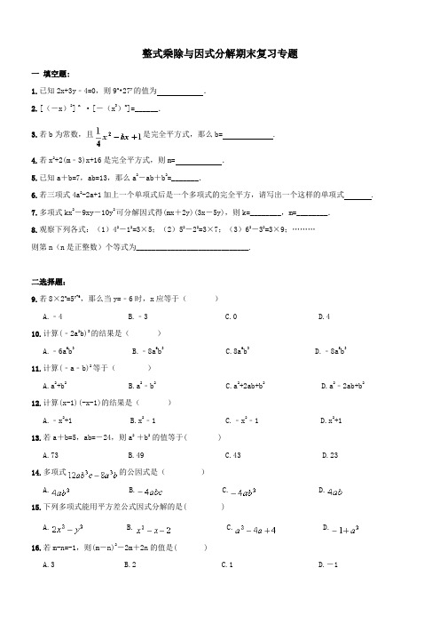 整式乘除与因式分解期末复习专题