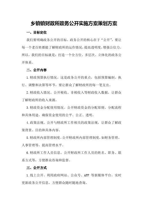 乡镇镇财政所政务公开实施方案策划方案