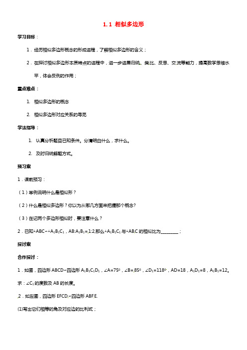 九年级数学上册 1.1 相似多边形导学案