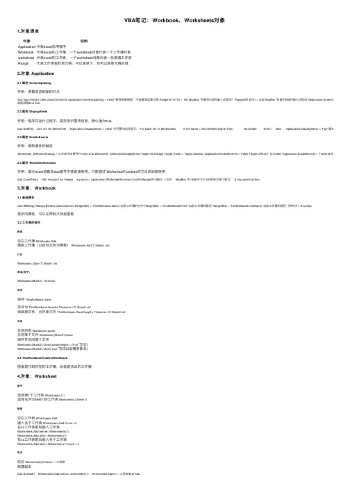 VBA笔记：Workbook、Worksheets对象