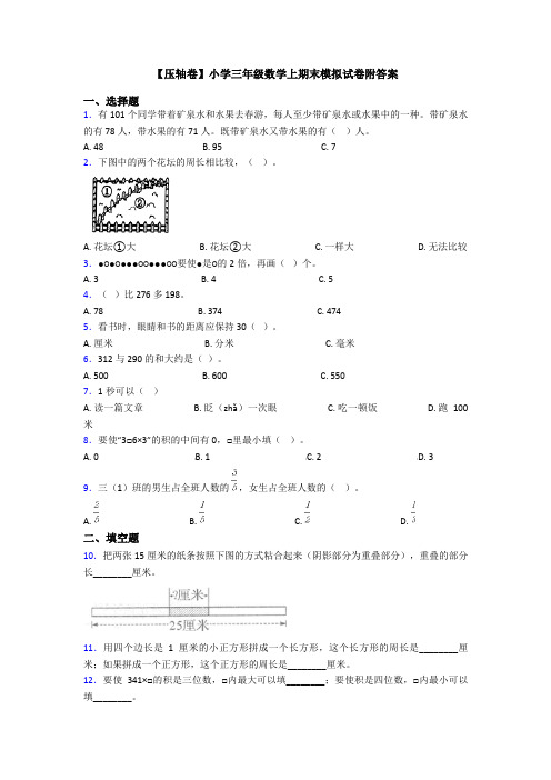 【压轴卷】小学三年级数学上期末模拟试卷附答案