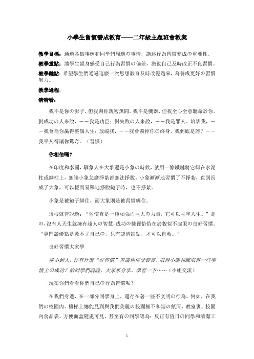 二年级习惯养成教育主题班会教案(1)