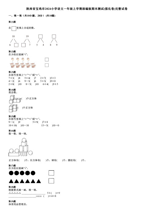 陕西省宝鸡市2024小学数学一年级上学期部编版期末测试(强化卷)完整试卷