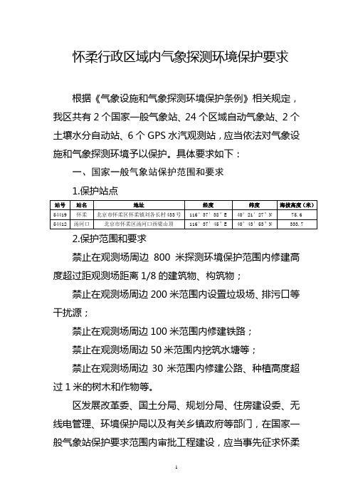 怀柔行政区域内气象探测环境保护要求