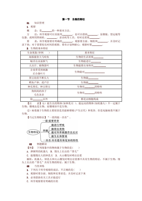 最新人教版七年级生物上册01第一节 生物的特征 试题及答案