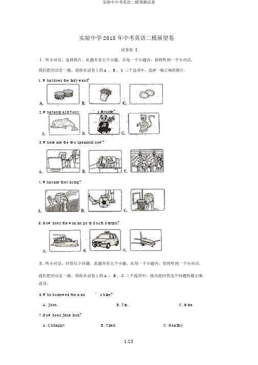 实验中中考英语二模预测试卷