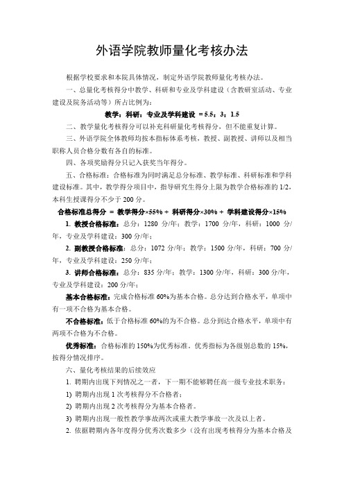 外语学院教师量化考核办法