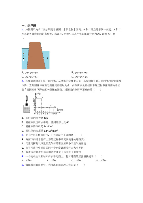 新北师大版初中物理八年级下第八章《压强与浮力》测试卷(包含答案解析)(4)