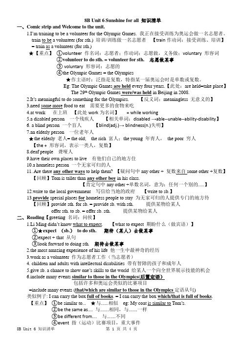 8B Unit 6 Sunshine for all知识清单