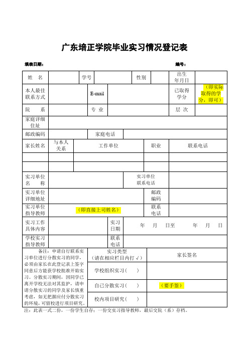 格式——实习报告、登记表、鉴定表2017届