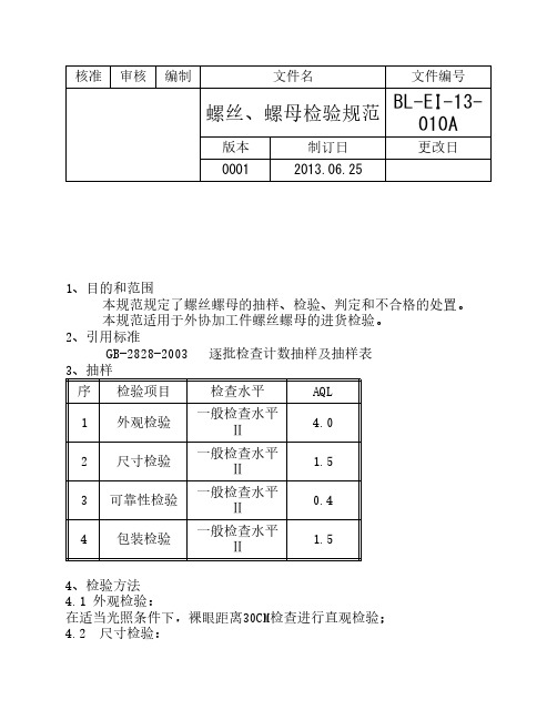 螺丝、螺母检验规范