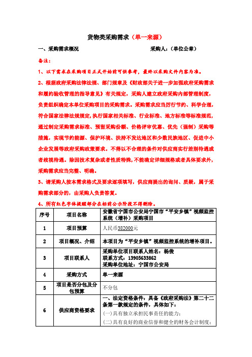 货物类采购需求单一来源12