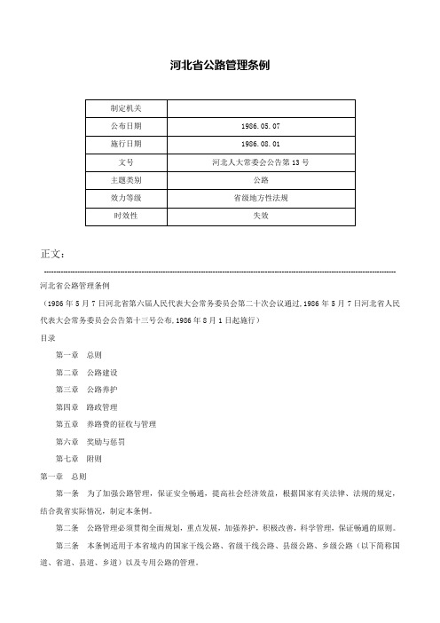 河北省公路管理条例-河北人大常委会公告第13号