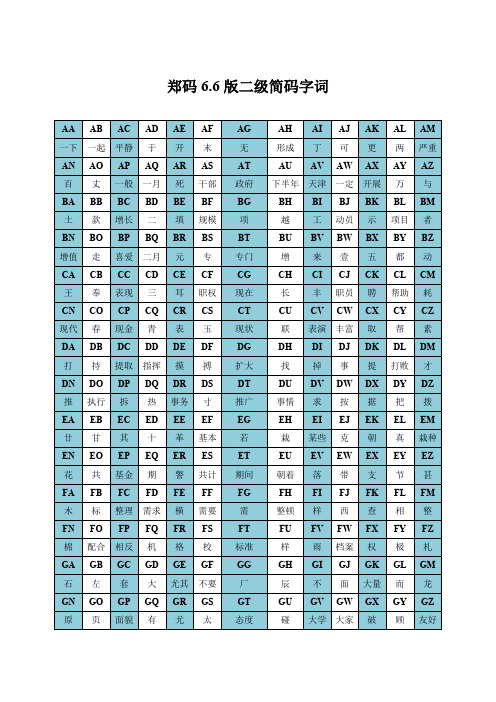 郑码6.6版二级简码字词