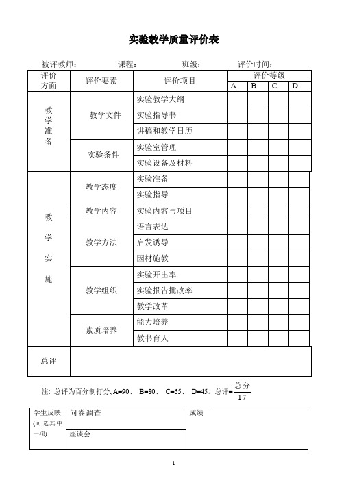 实验教学质量评价表