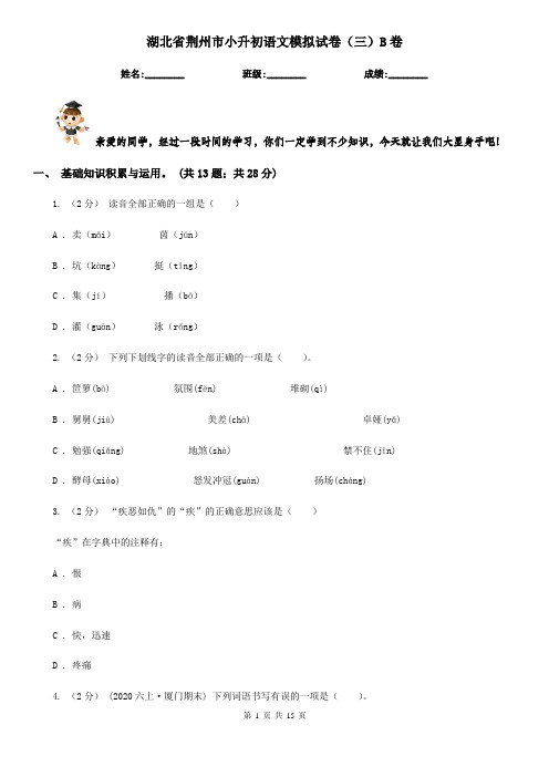 湖北省荆州市小升初语文模拟试卷(三)B卷