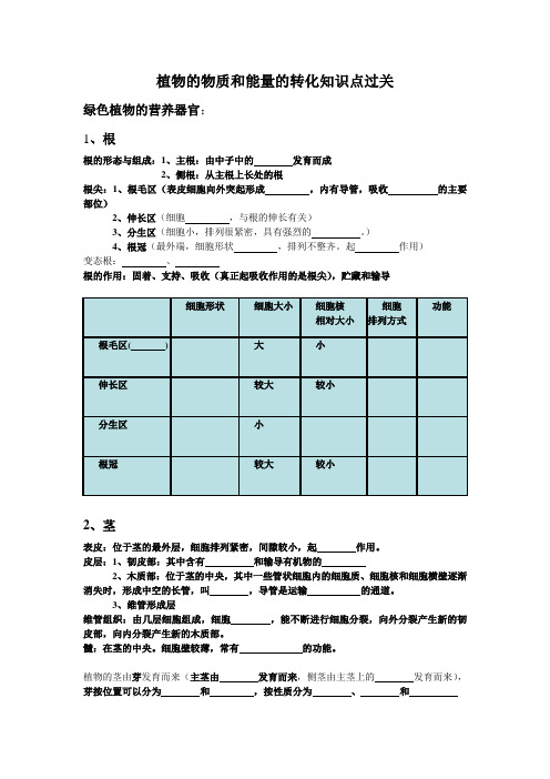 植物的物质和能量的转化知识点过关