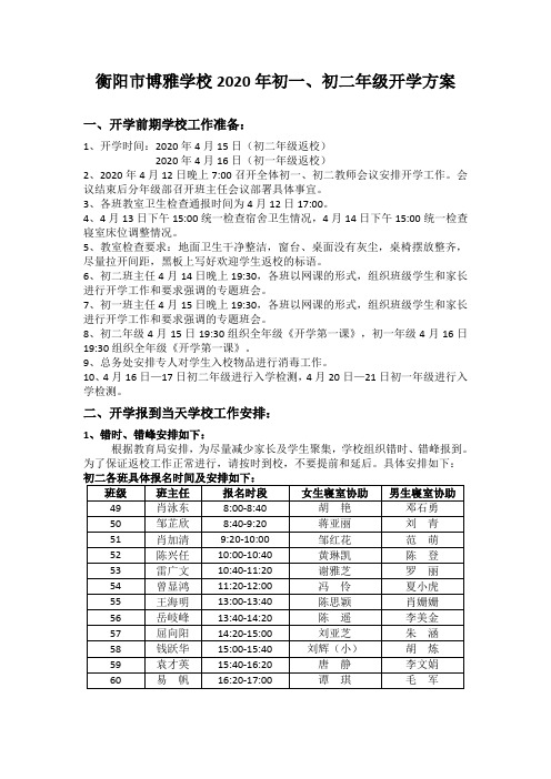 博雅学校2020年上学年初一初二开学方案(1)