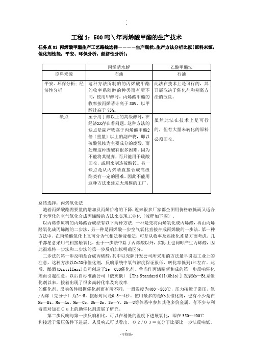 项目一：年产5000吨丙烯酸甲酯的生产技术