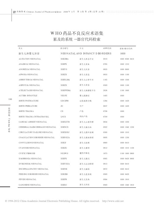 WHO药品不良反应术语集累及的系统_器官代码检索 9