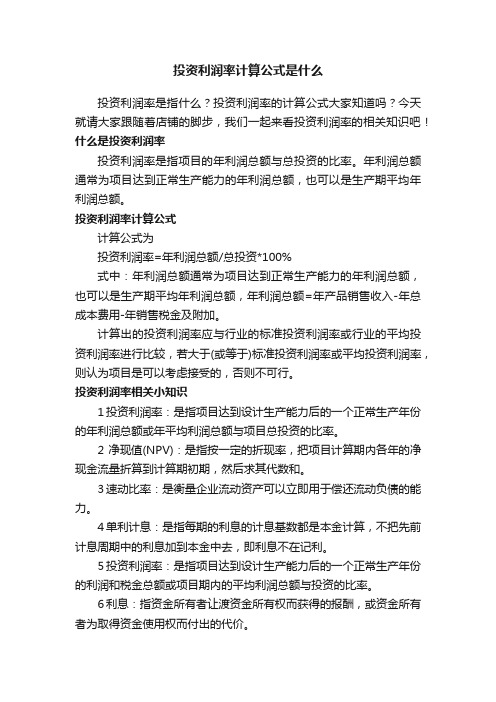 投资利润率计算公式是什么