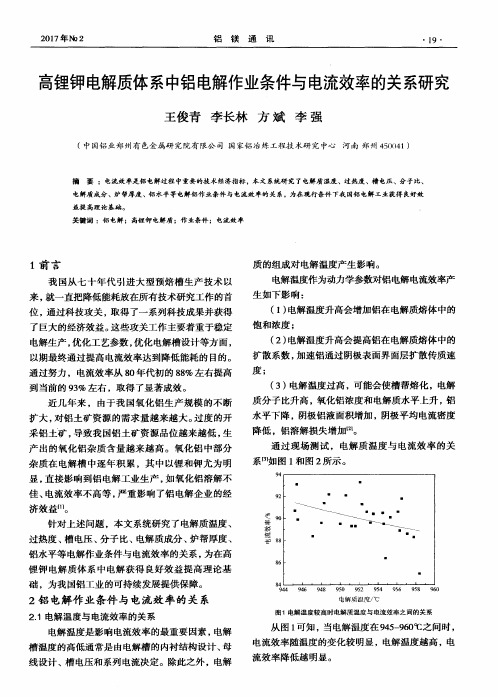 高锂钾电解质体系中铝电解作业条件与电流效率的关系研究