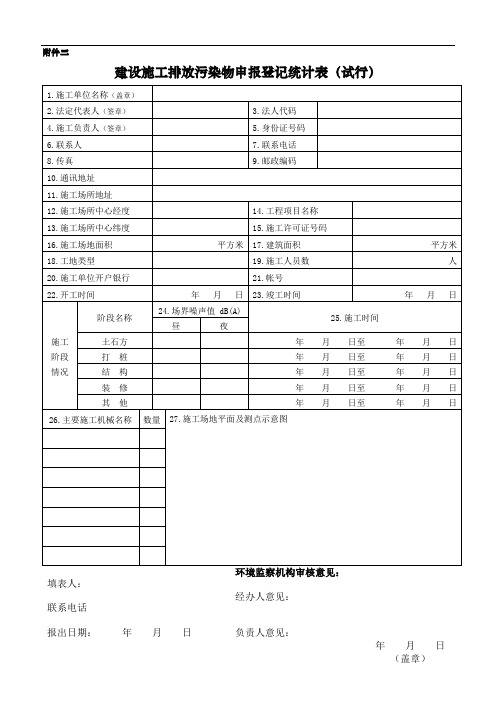 建设施工排放污染物申报登记统计表