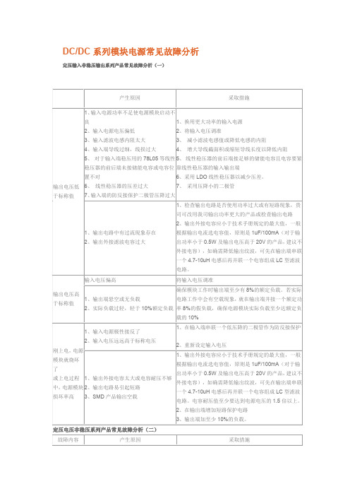 DCDC系列模块电源常见故障分析