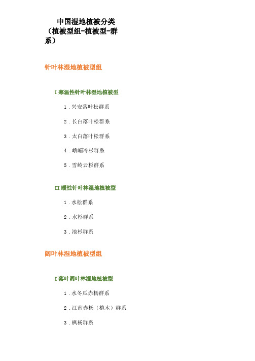 中国湿地植被分类植被型组-植被型-群系