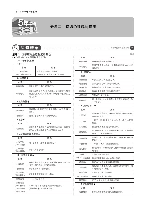 (广西地区)2019届中考语文第一部分基础知识积累与运用专题二词语的理解与运用(讲解部分)