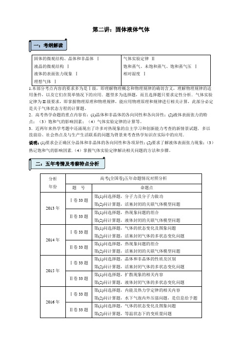 【物理】2019届一轮复习人教版固体液体气体学案