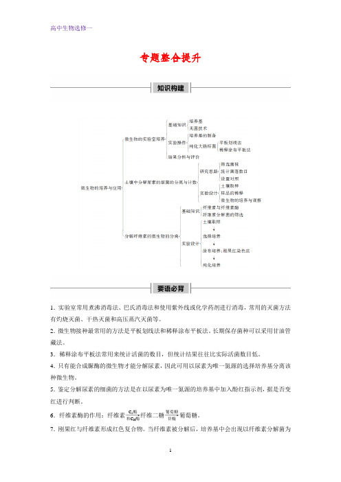 高中生物选修一精品学案：专题2  专题整合提升