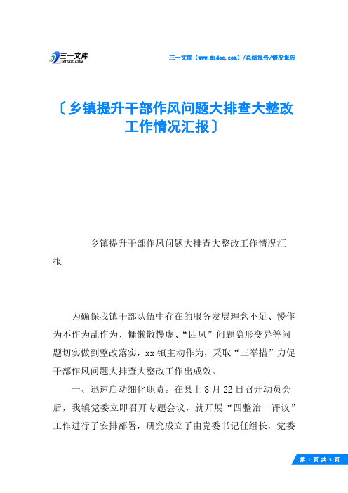 乡镇提升干部作风问题大排查大整改工作情况汇报