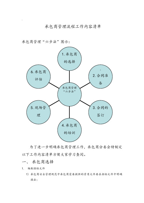 承包商管理流程工作内容清单