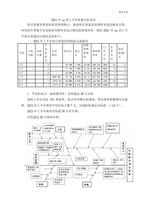 科室上半年医疗质量分析总结