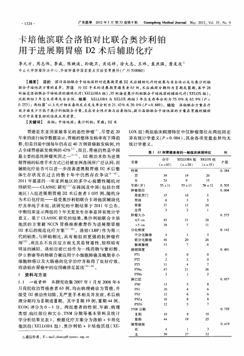 卡培他滨联合洛铂对比联合奥沙利铂用于进展期胃癌D2术后辅助化疗