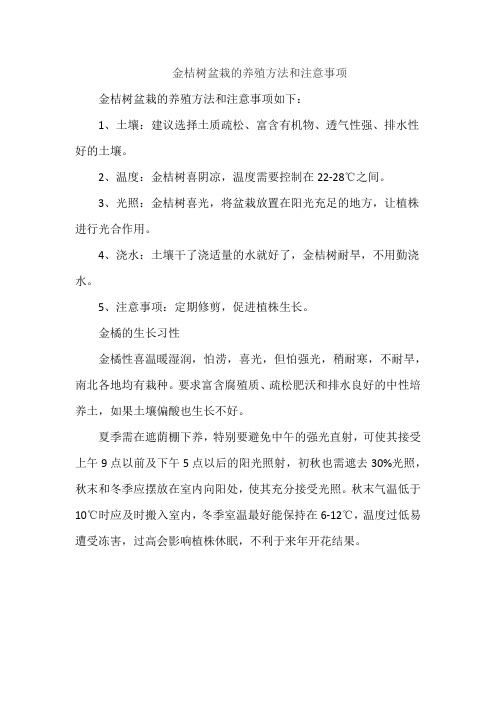 金桔树盆栽的养殖方法和注意事项