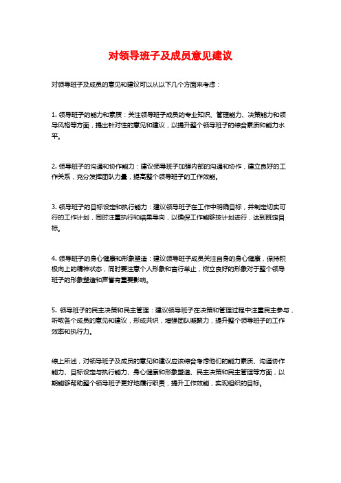 对领导班子及成员意见建议