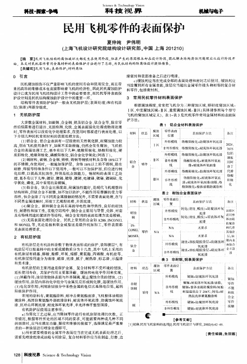 民用飞机零件的表面保护